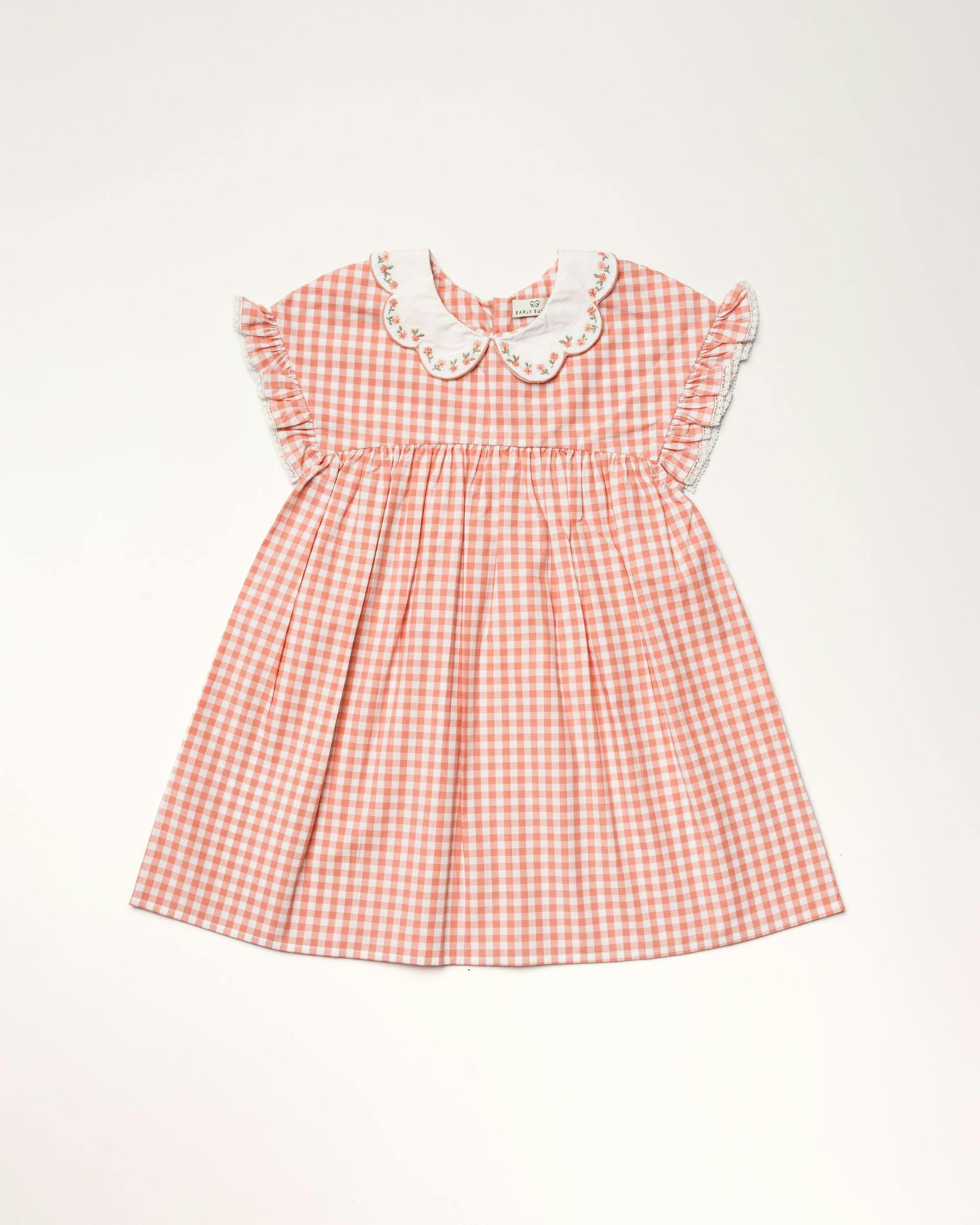 Lila Cotton Gingham Check Dress - Peony