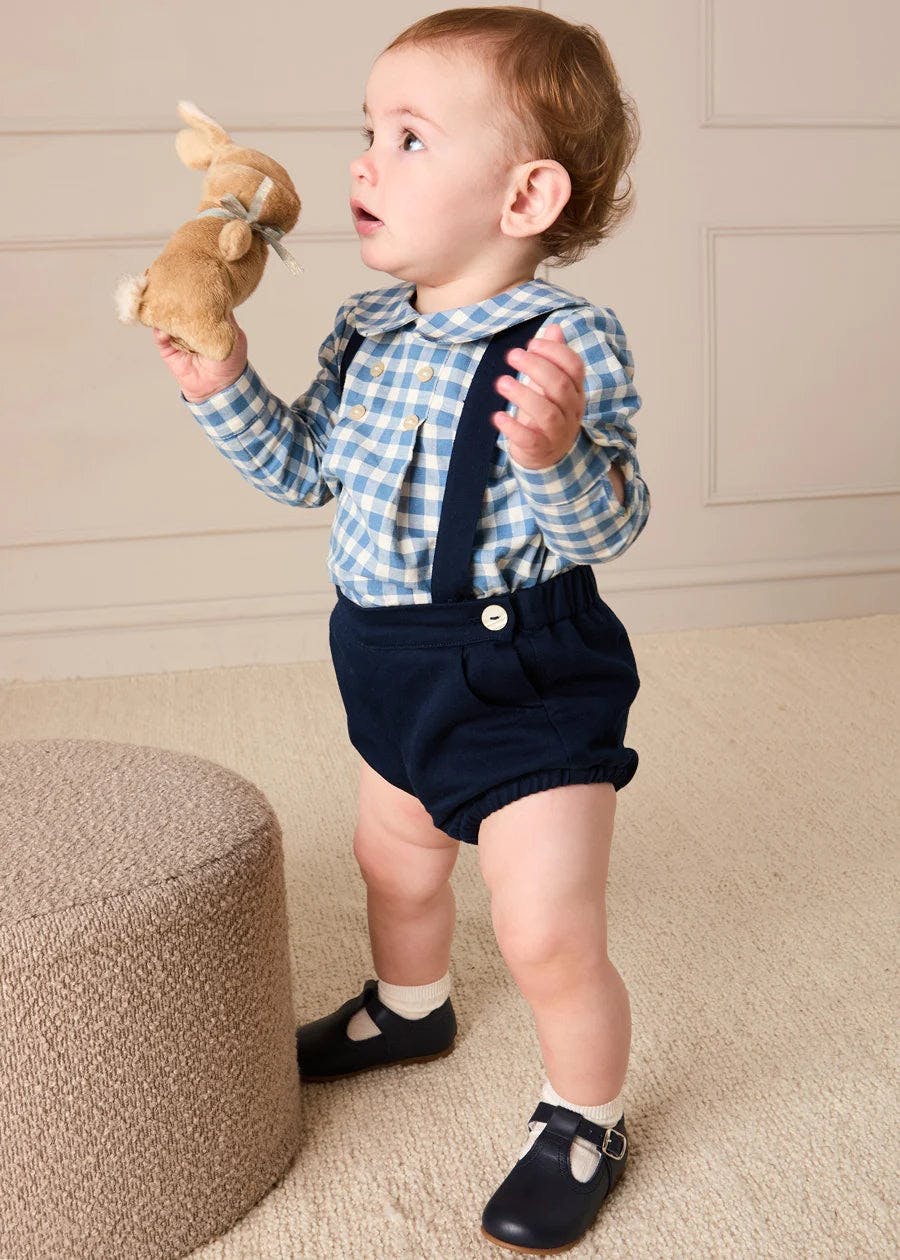 Darby Gingham Button Detail Long Sleeve Shirt in Blue (3mths-4yrs)