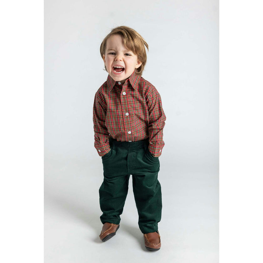 Green Corduroy Fake Fly Pants