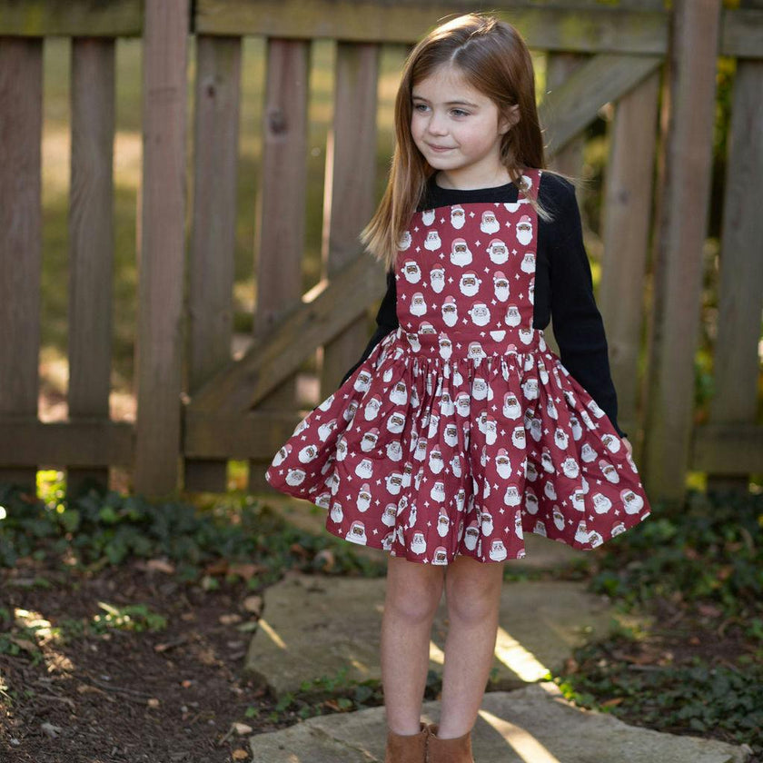 Holiday Pinafore Dress in Christmas Santas