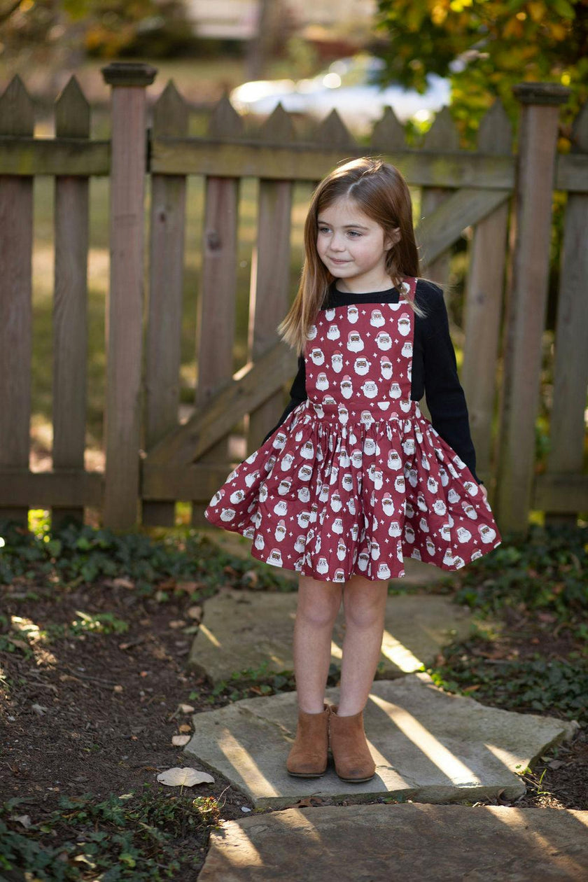 Holiday Pinafore Dress in Christmas Santas