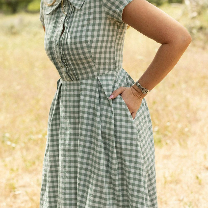 Amber Dress in Sage Gingham