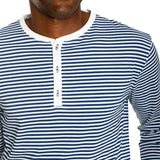 Men's Marina Jersey Long Knit Henley - Navy Stripe Organic Stretch Cotton