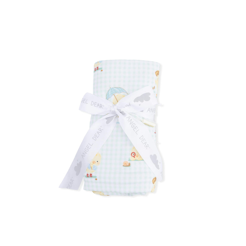 Vintage Spring Ducklings Green - Swaddle Blanket