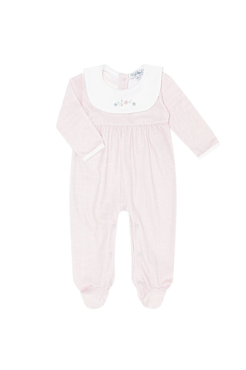 Pink Herringbone Embroidered Collared Footie