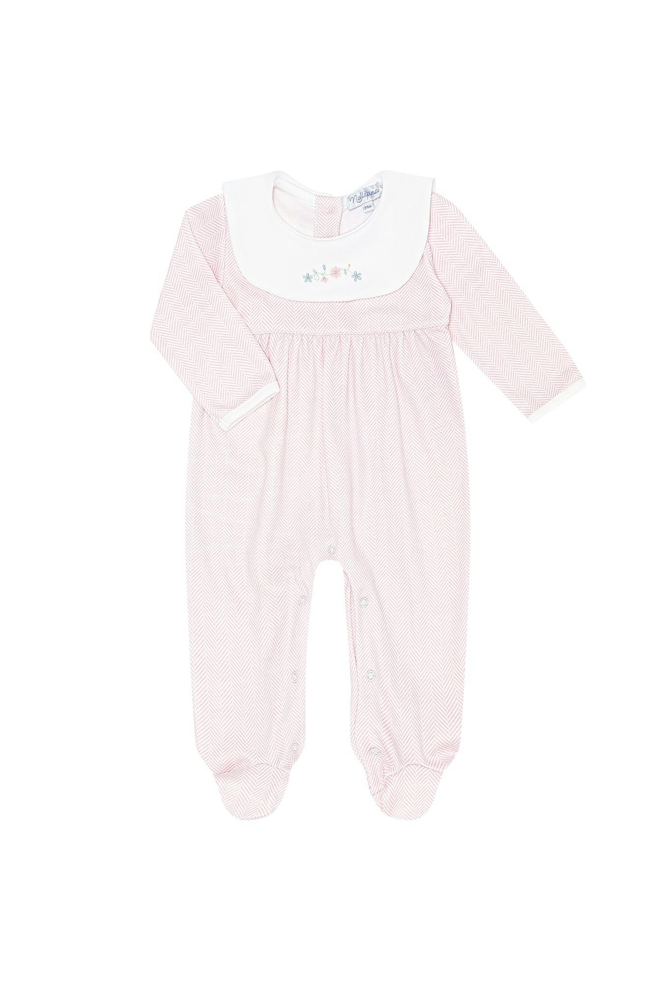 Pink Herringbone Embroidered Collared Footie