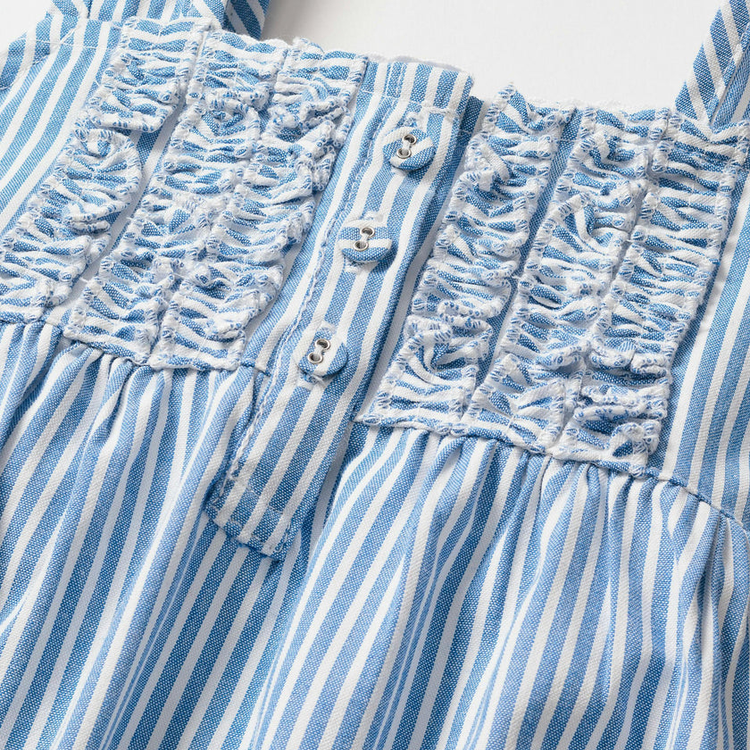 Girl's Twill Charlotte Nightgown in French Blue Heritage Stripe