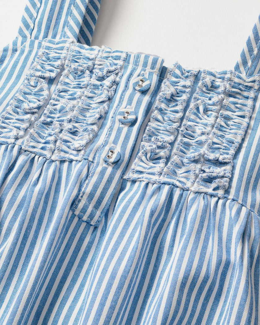 Girl's Twill Charlotte Nightgown in French Blue Heritage Stripe
