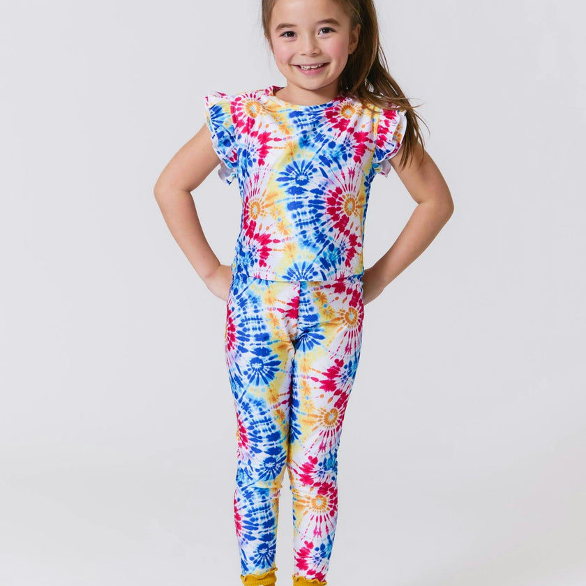 Girls Hi-Shine Leggings in Starburst Tie Dye