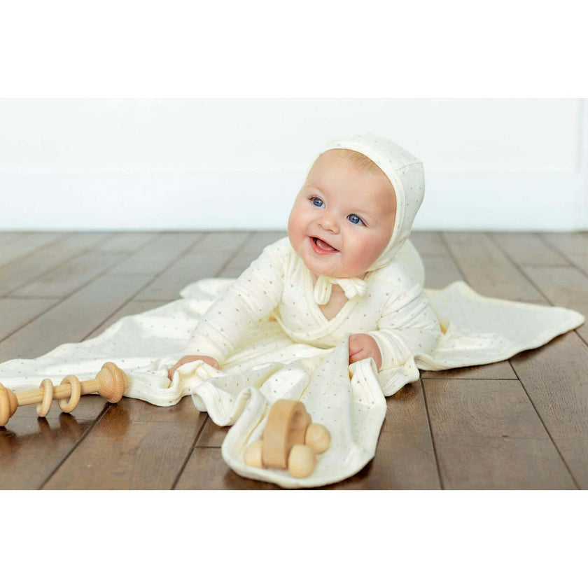 Velour Dot Pattern Wrap Footie