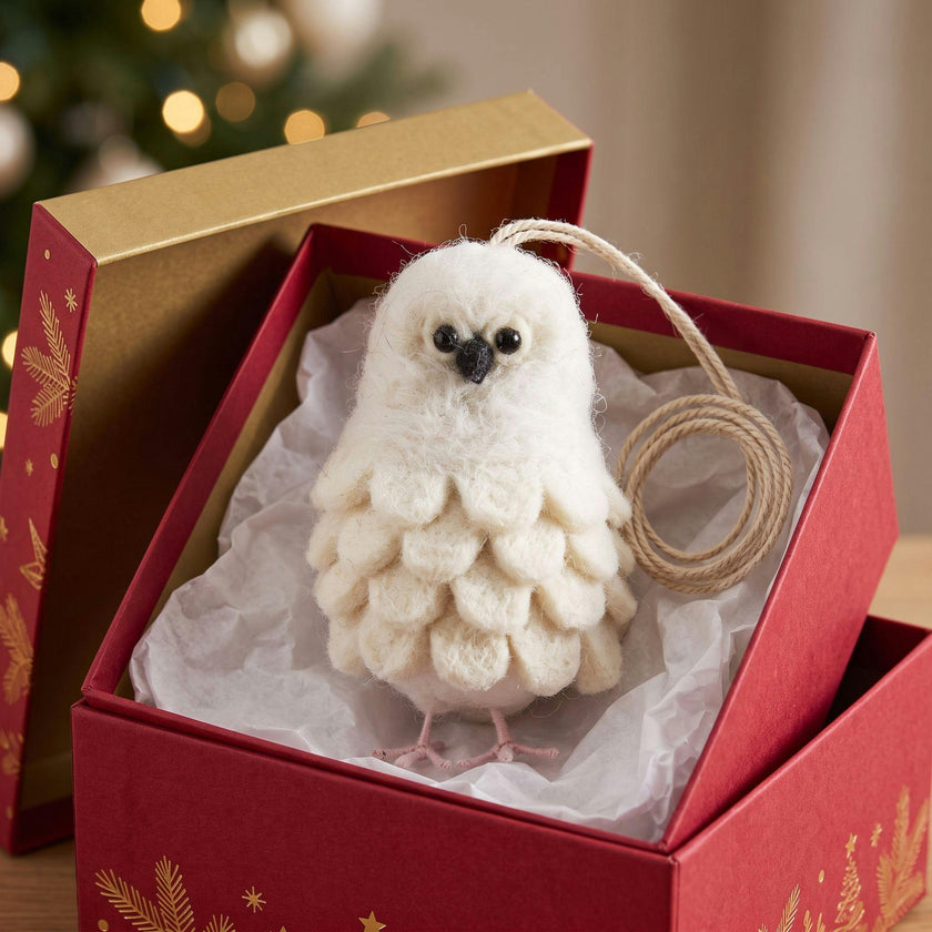 Handmade Felt Snowy Owl Christmas Ornament