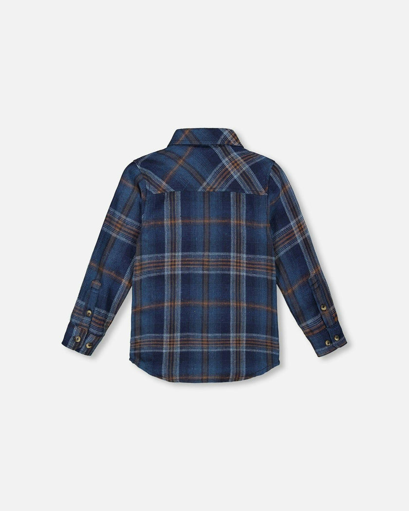 Long Sleeve Flannel Shirt Blue and Brown Plaid