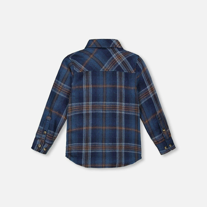Long Sleeve Flannel Shirt Blue and Brown Plaid