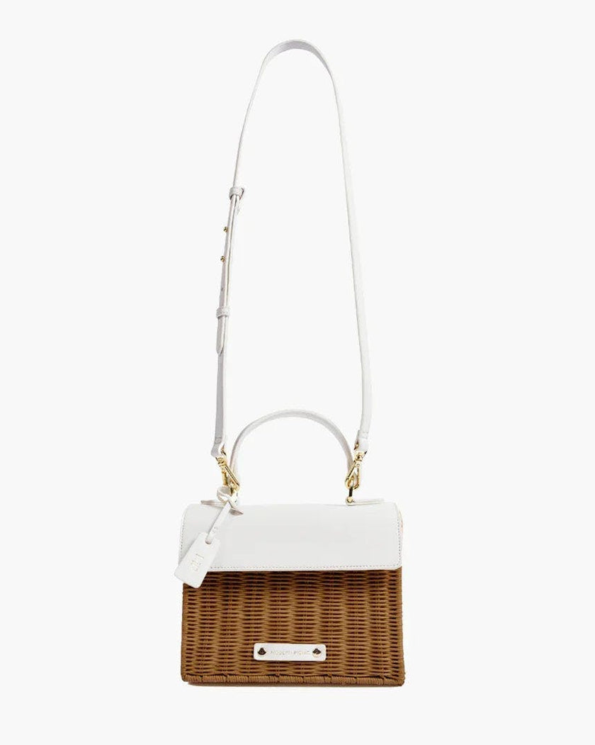 Mini Insulated Hand-Woven Wicker Lunchbox, Dark White