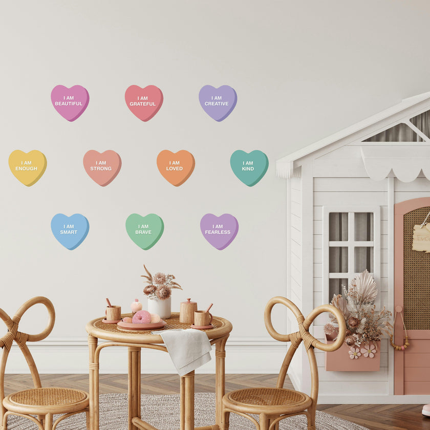 Peel & Stick Fabric Wall Stickers - Affirmation Candy Hearts Brights