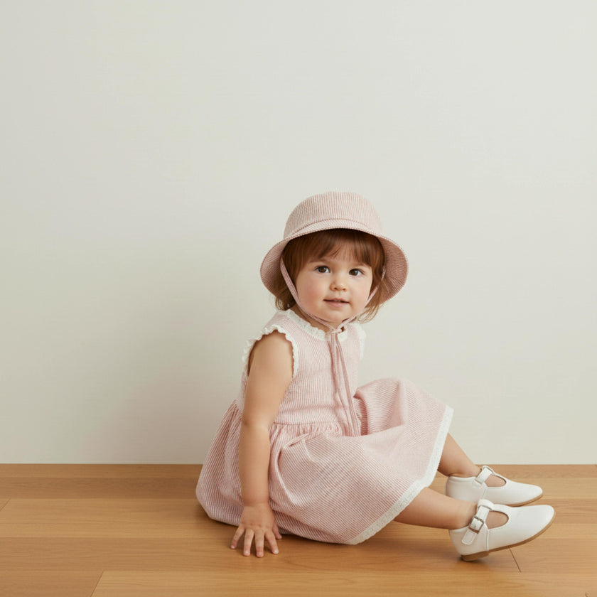 Organic Bucket Sun Hat - Coral Stripes