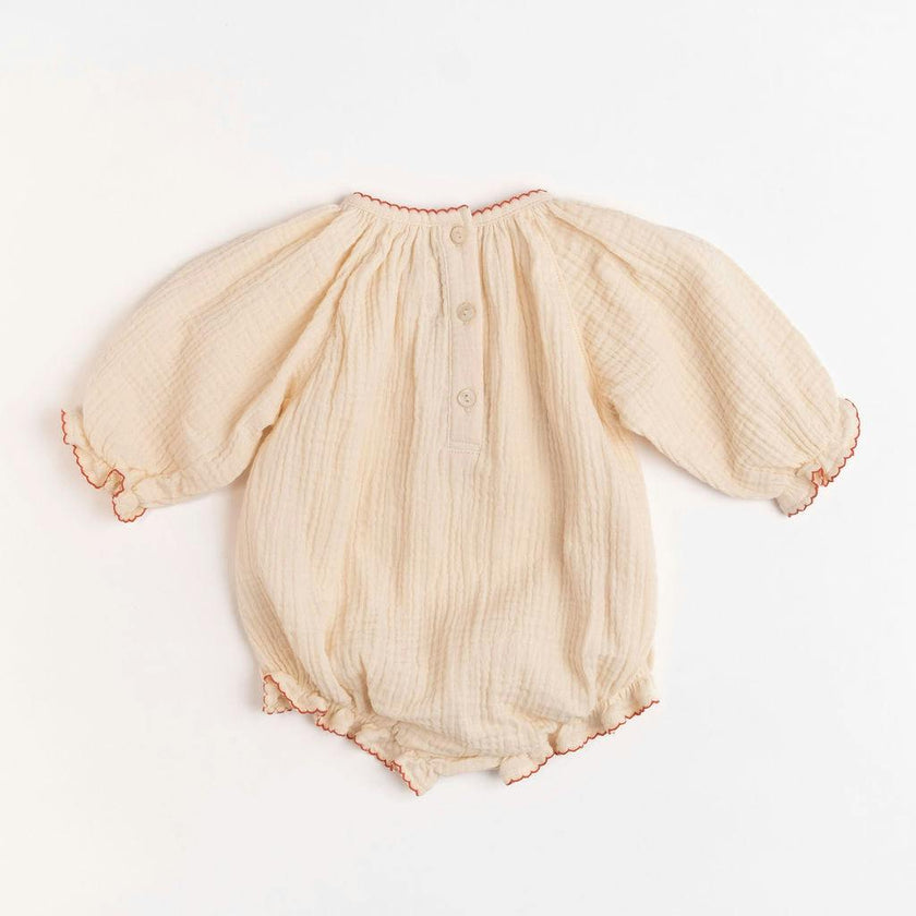 Gauze Romper in Embroidered Cherries