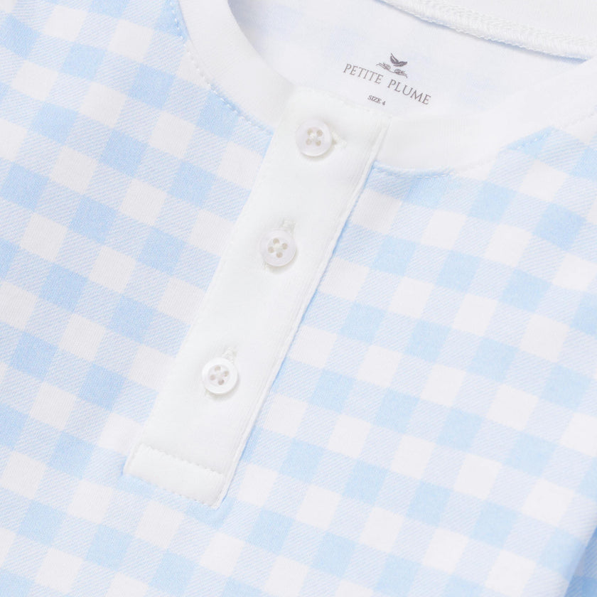 Kid's Pima Snug Fit Pajama Set in Light Blue Gingham
