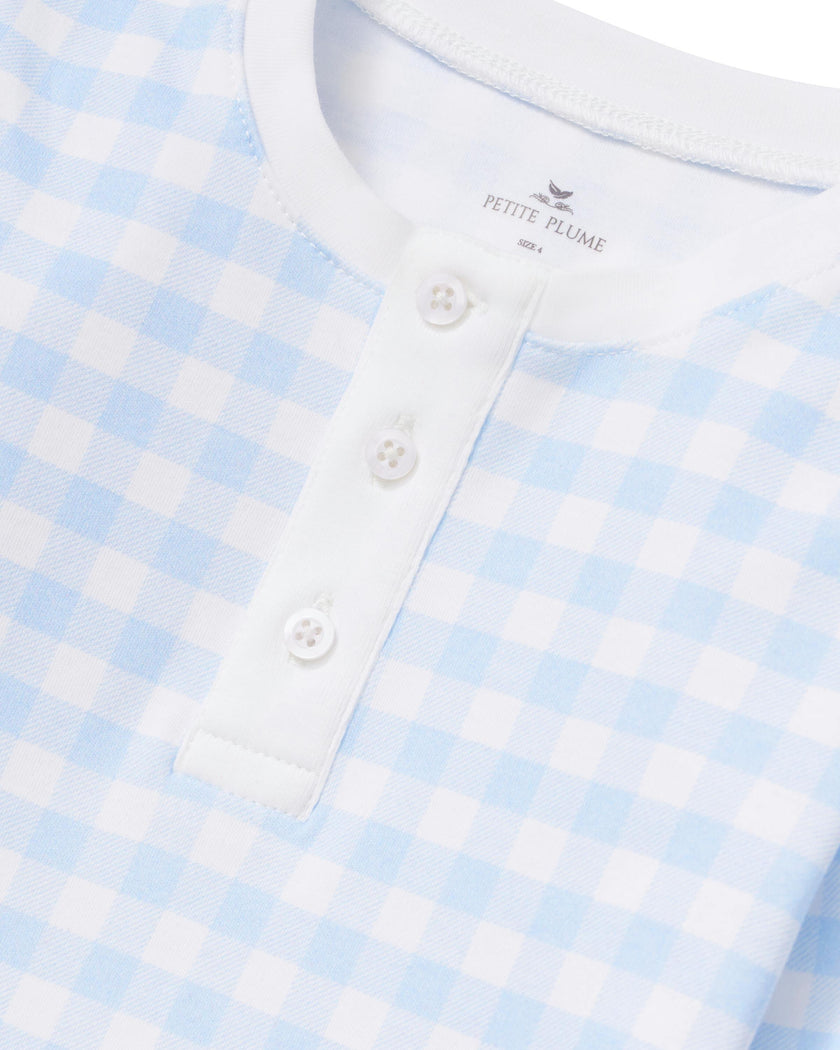 Kid's Pima Snug Fit Pajama Set in Light Blue Gingham