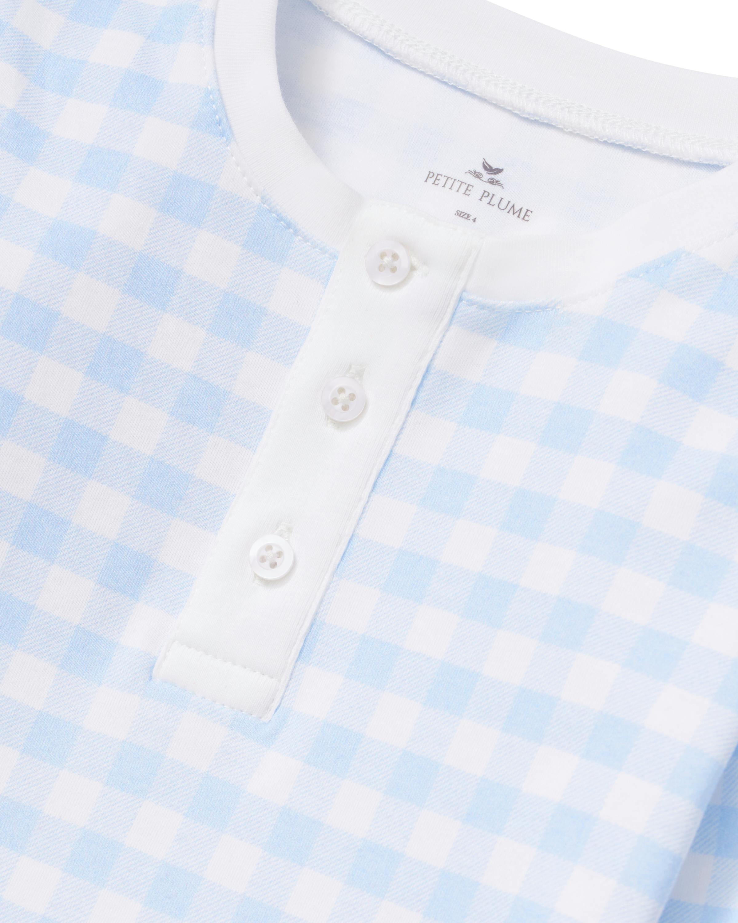 Kid's Pima Snug Fit Pajama Set in Light Blue Gingham