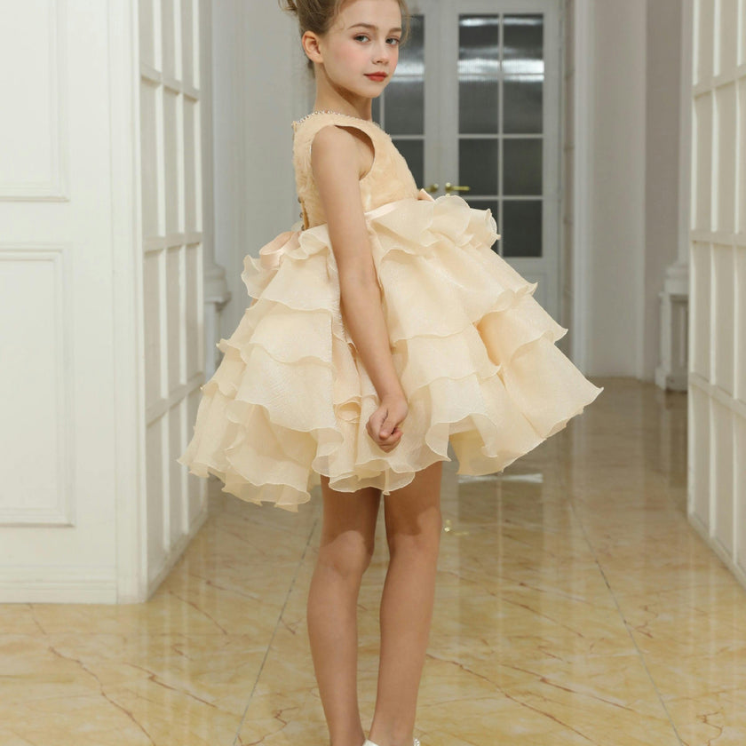Cream Cliffara Floral Ruffle Occasion Dress