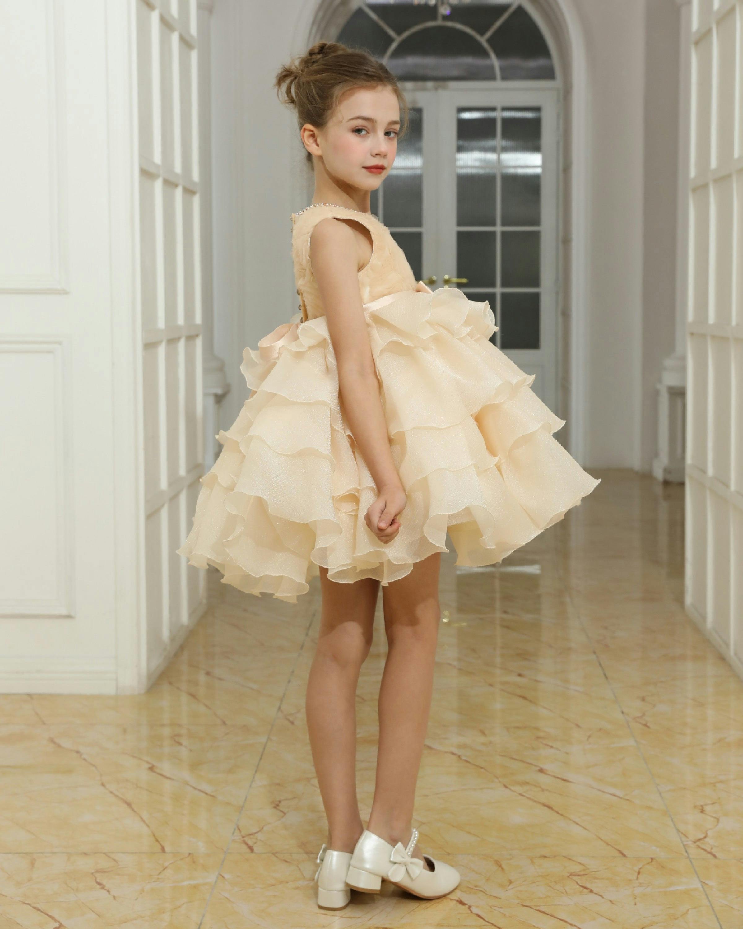 Cream Cliffara Floral Ruffle Occasion Dress
