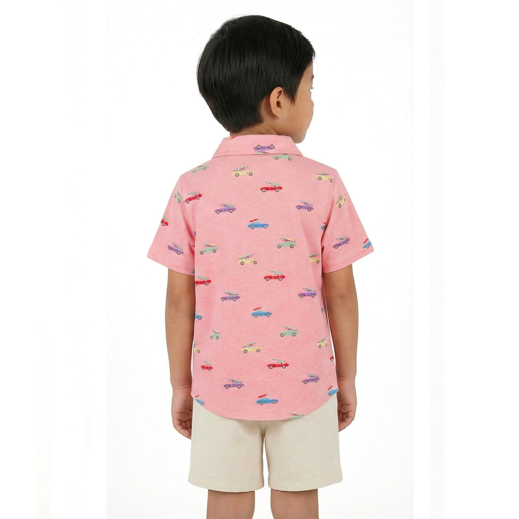 Boys Buttondown & Linen Short Set | Coral Cars