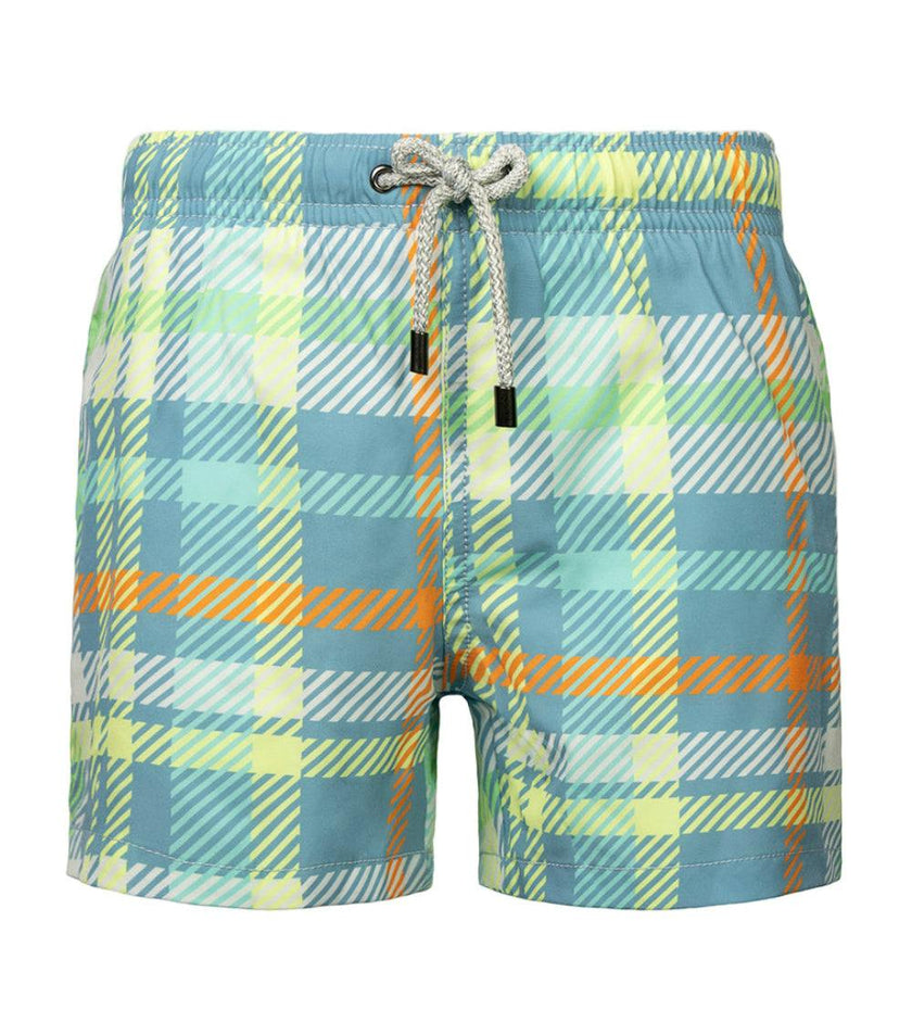 boys swim shorts blue plaid