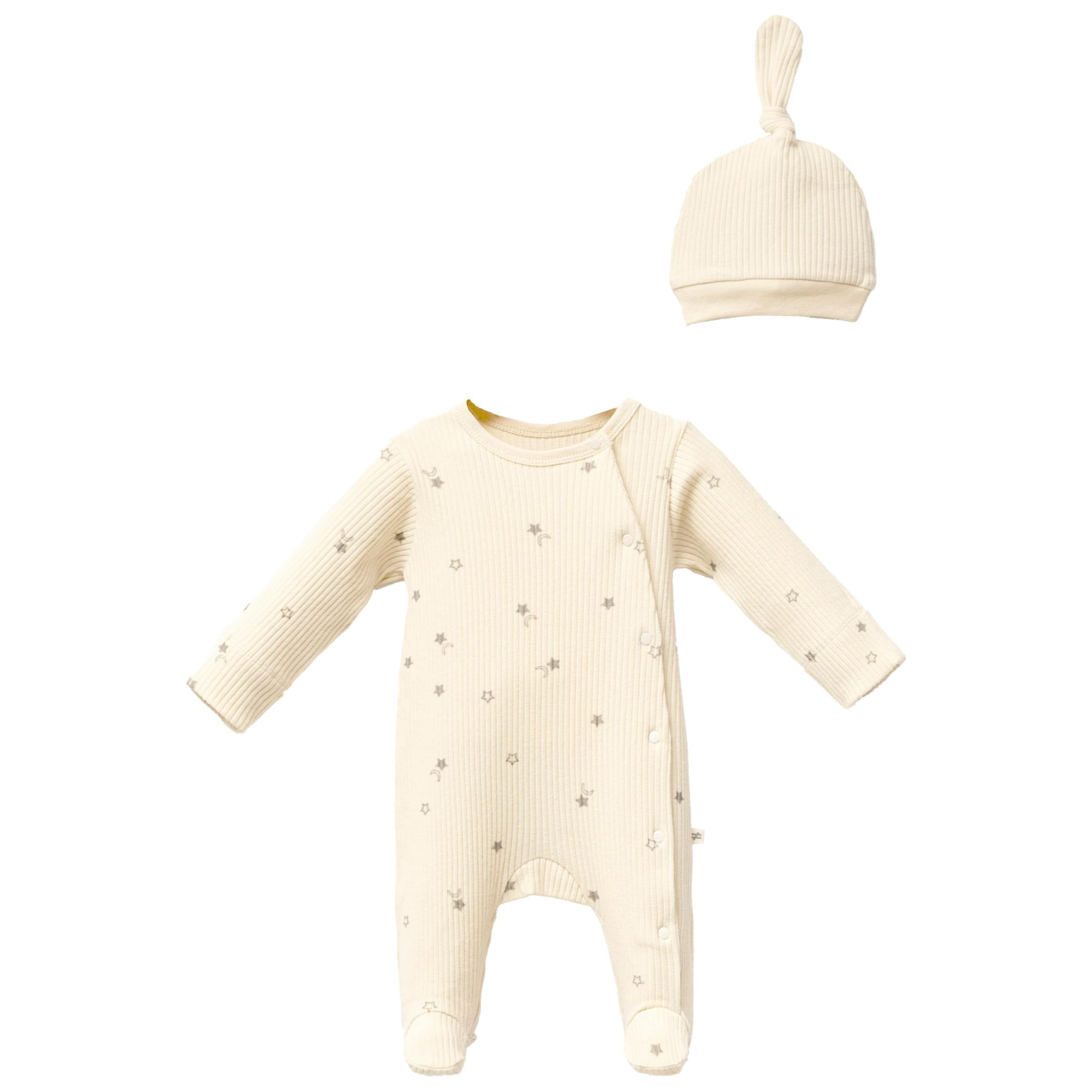 Cream Star Print Babygrow & Hat