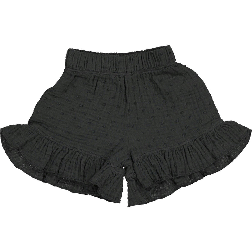 All-Over Spotted Ruffle Hem Gauze Shorts