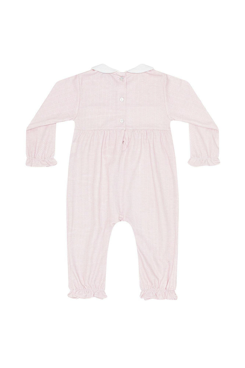 Pink Herringbone Embroidered Playsuit