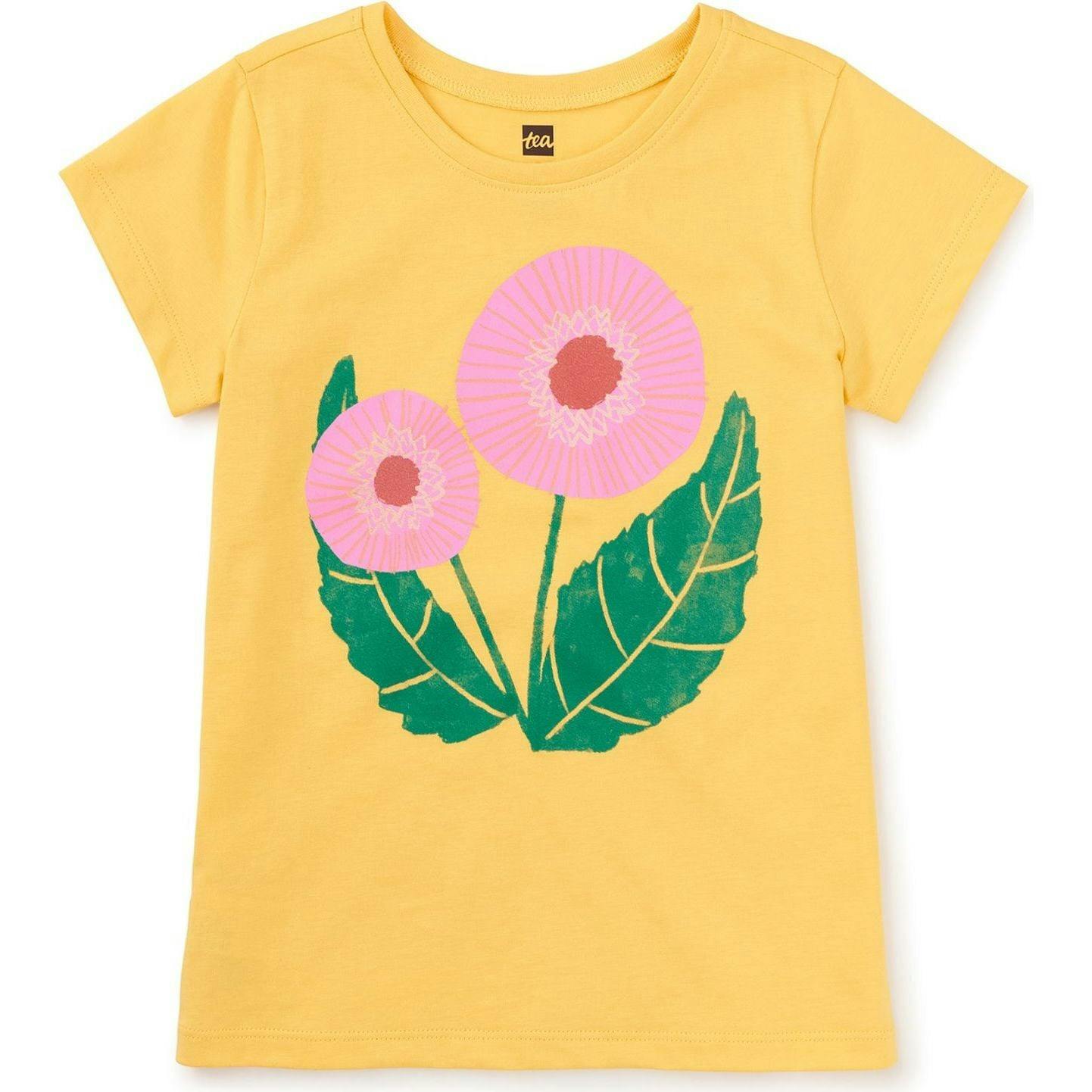 Button Flower Graphic Tee, Yellow