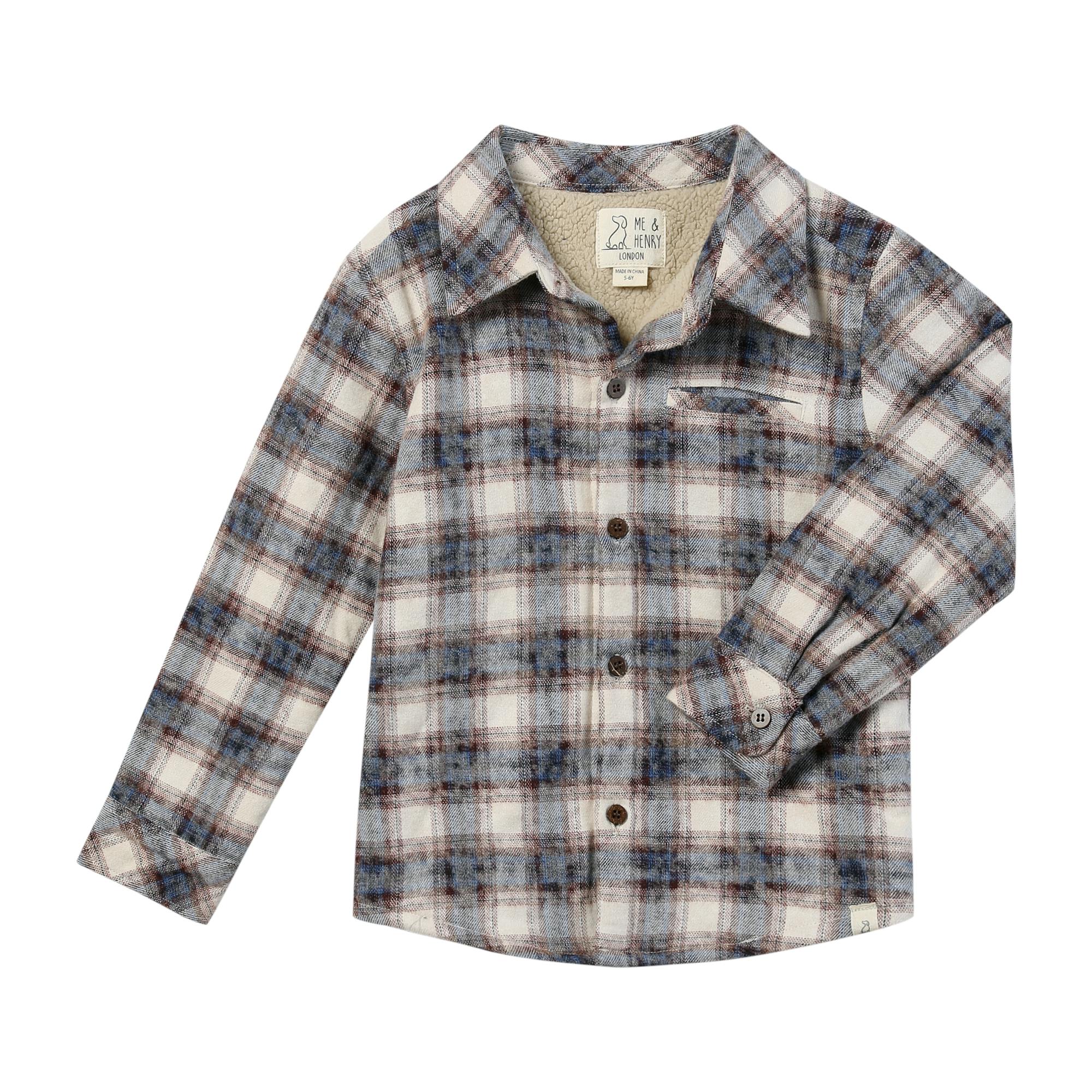 ADVENTURER blue vintage plaid sherpa lined shacket