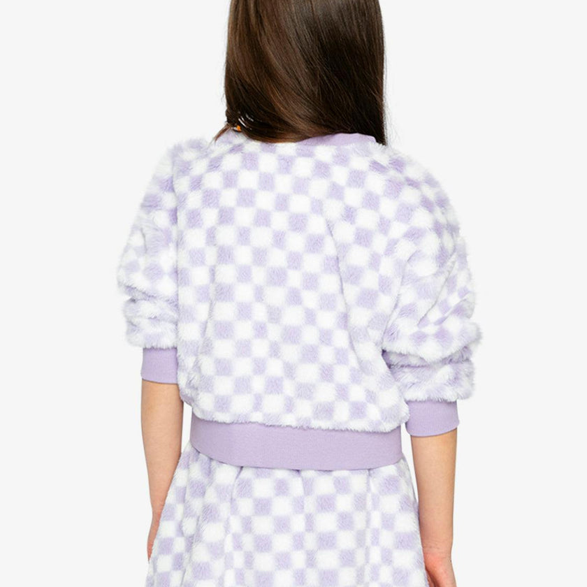 Faux Fur Top Lilac and White Tiles