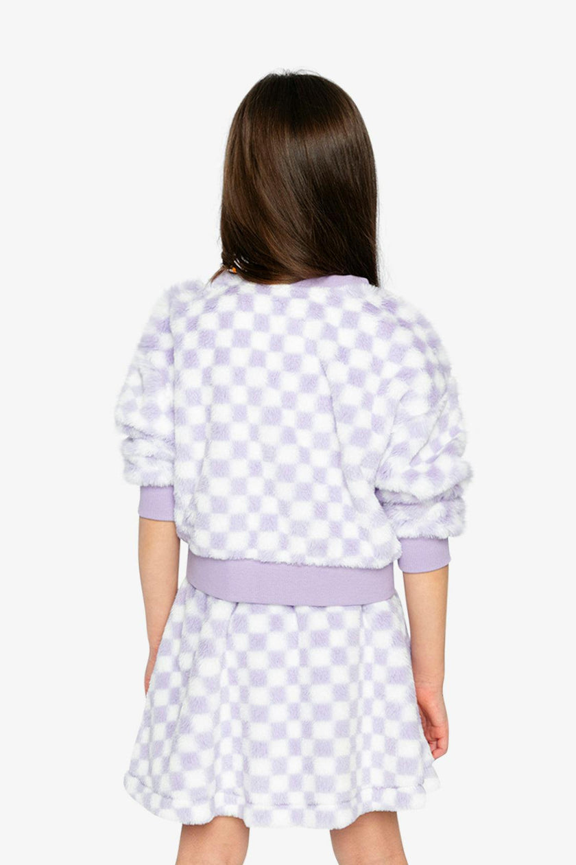 Faux Fur Top Lilac and White Tiles