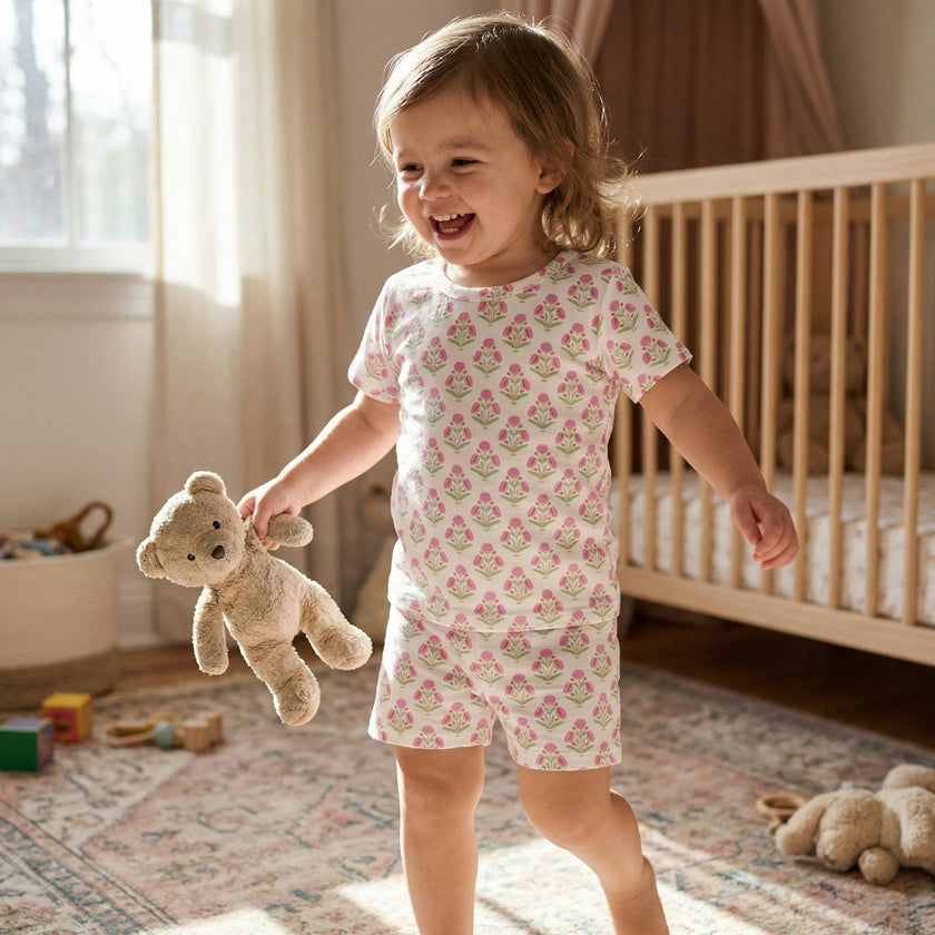 Pink Posy Short Sleeve & Shorts Bamboo Toddler Pajama Set