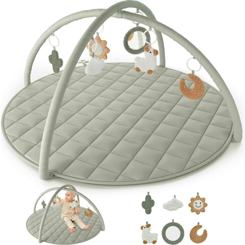Beautiful Baby Play Gym - Soft Cotton Mat with 6 Cute Toys Creates The Perfect Activity Area for Your Girl/Boy - Stylish Infant Floor Playmat for Playroom