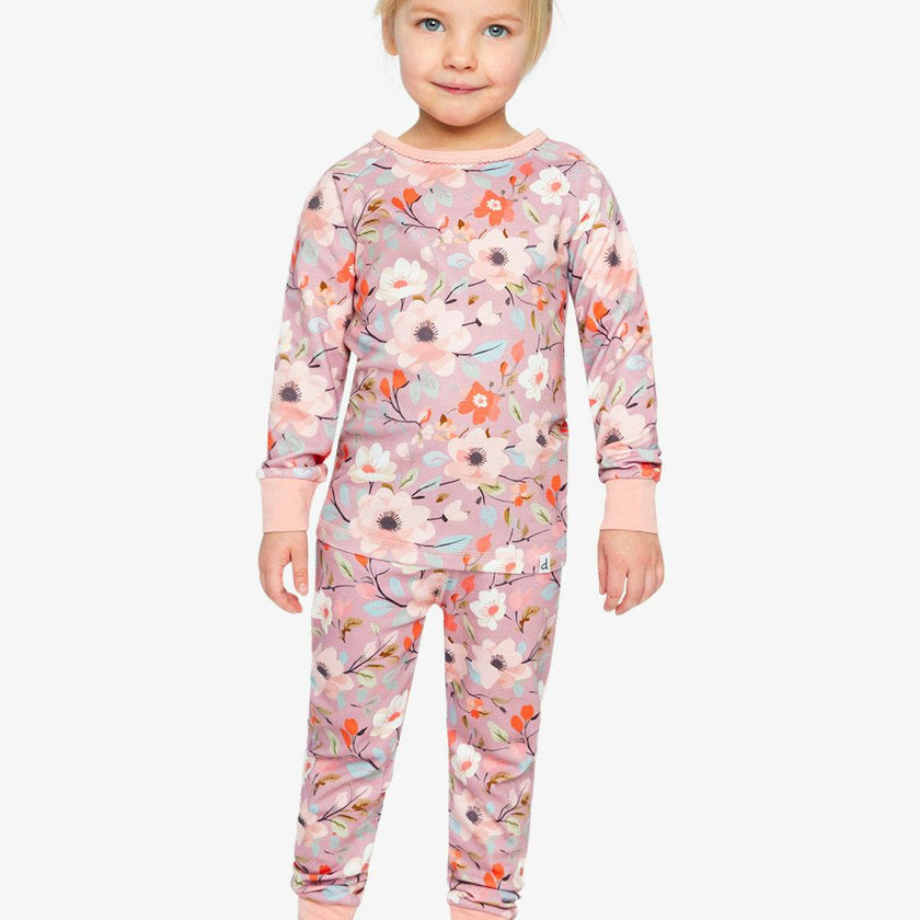 Organic Cotton Two Piece Pajama Set Pink Floral Print