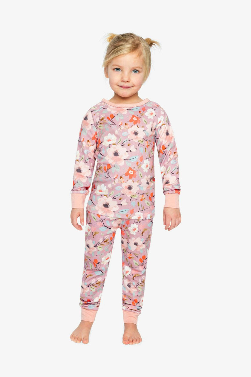 Organic Cotton Two Piece Pajama Set Pink Floral Print