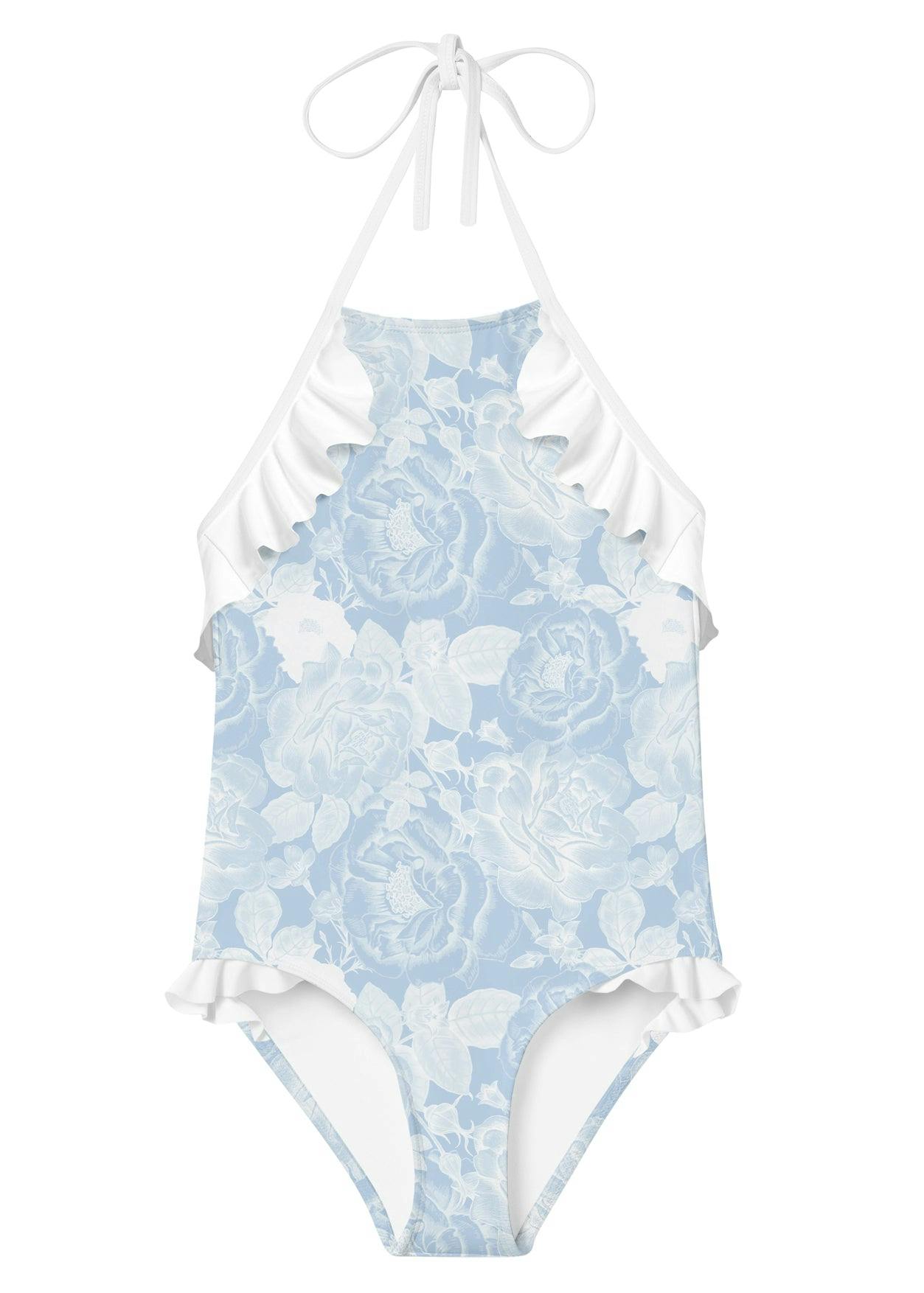 Ruffle Shoulder Tie-Neck Swimsuit