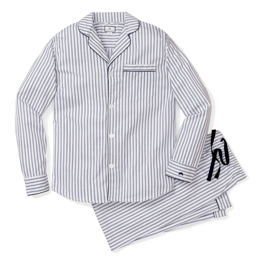 Men's Twill Pajama Set in Navy French Ticking