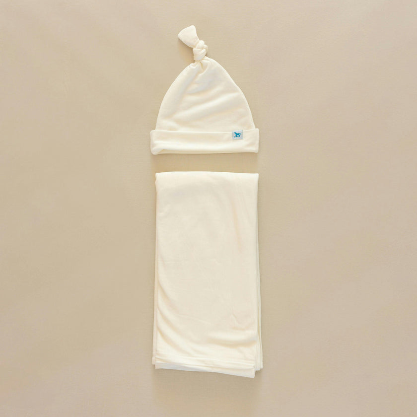 Stretch Knit Swaddle and Hat Set - White