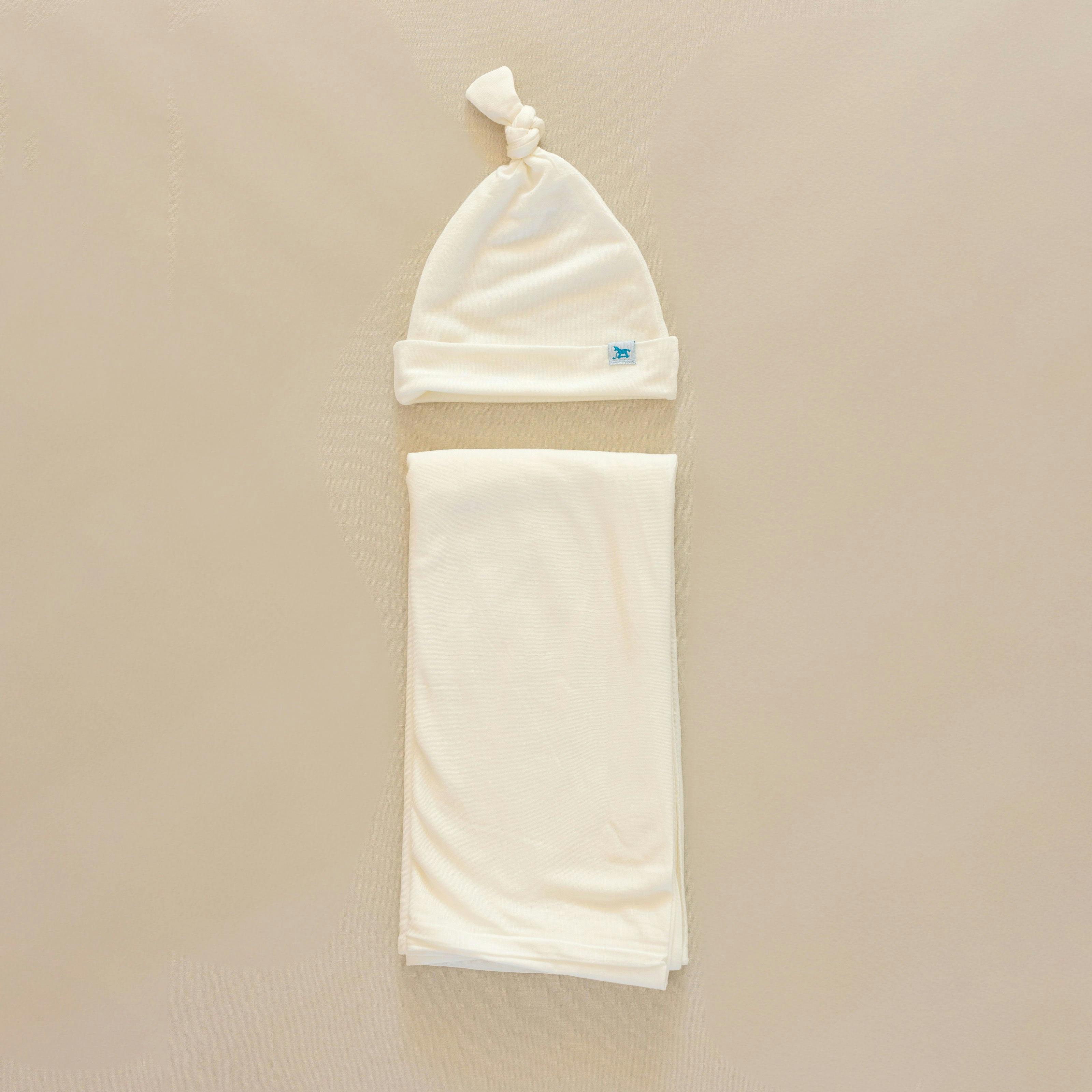 Stretch Knit Swaddle and Hat Set - White
