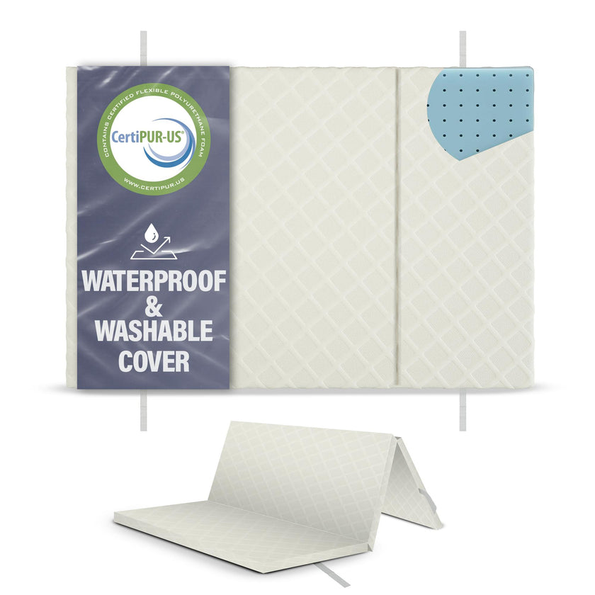 Trifold Pack and Play Mattress - Waterproof Washable Removable Cover