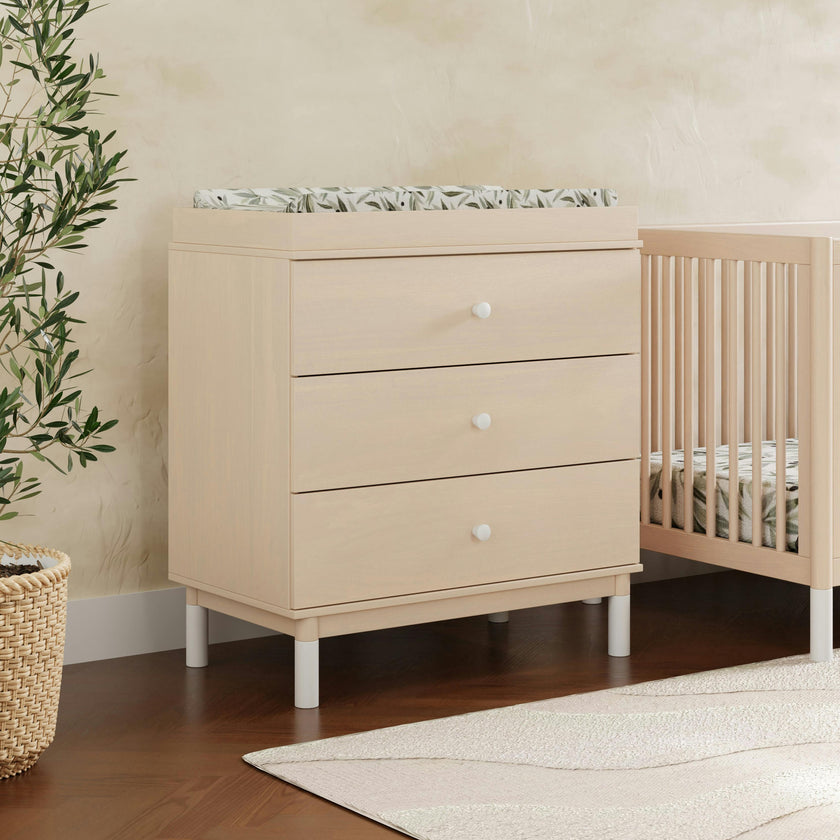 Gelato 3-Drawer Compact Changer Dresser with Removable Changing Tray (34") in Washed Natural / White