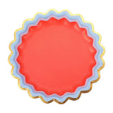 Packed Party Rainbow Ric Rac 10ct Paper Dessert Plates | Gold Foil Scalloped 5-Color Mix Party Plates | 8 Inch Birthday Plates