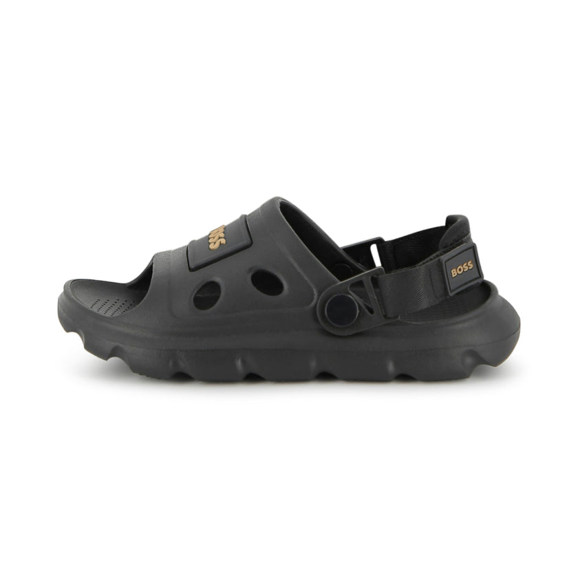 Black BOSS Patch Sandals