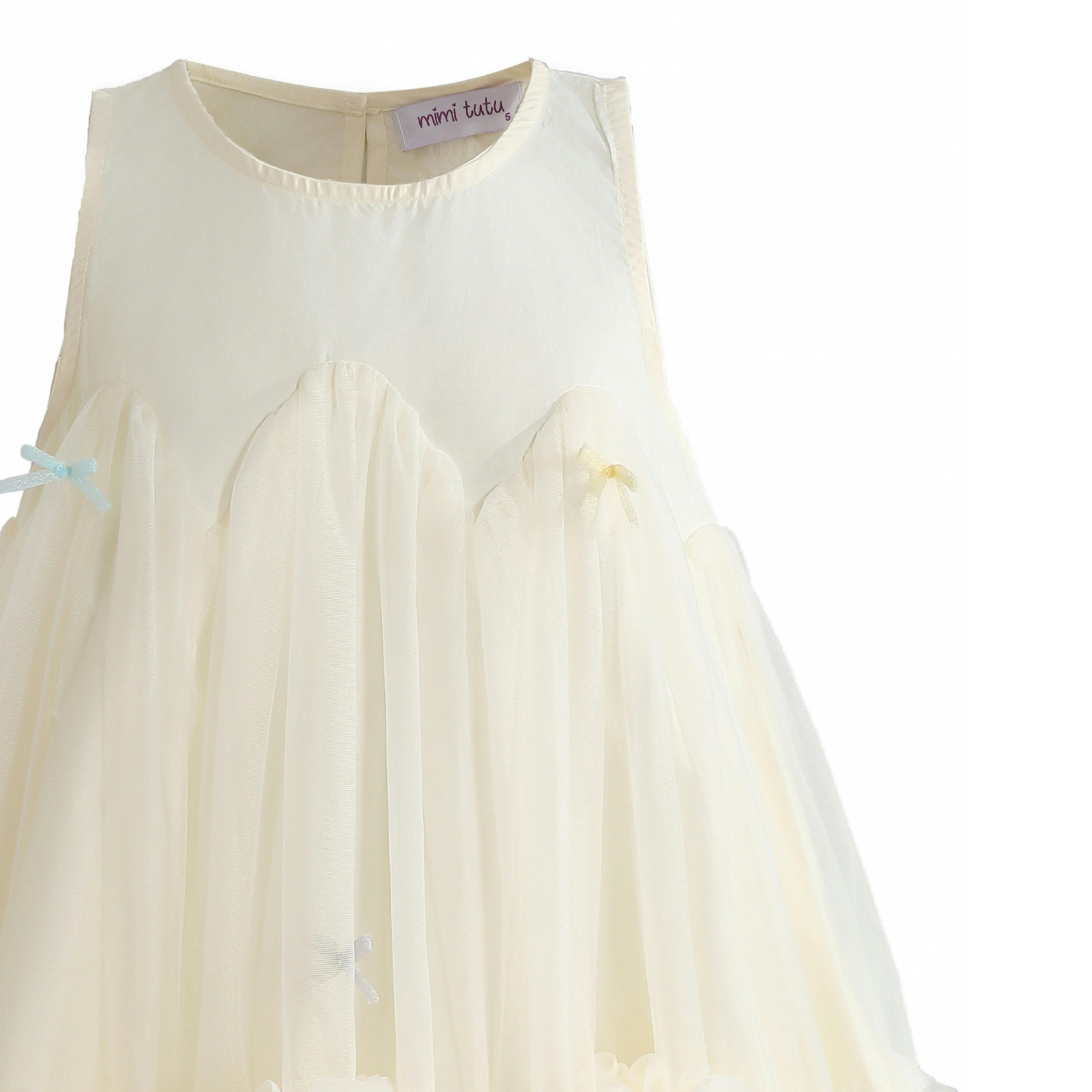 Cream Genevieve Pleated Tulle Dress