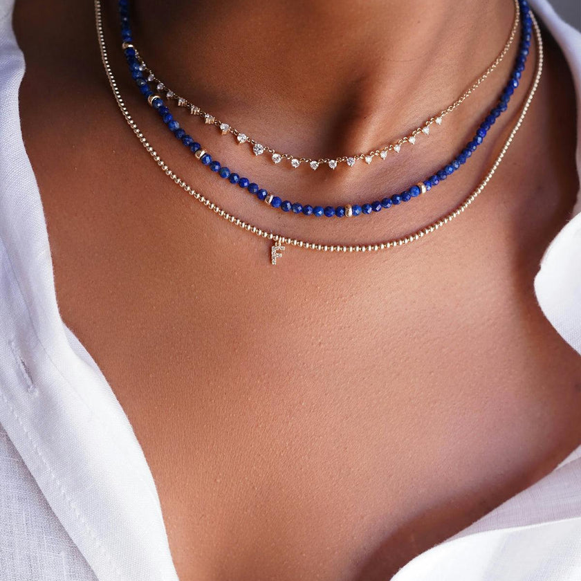 14K Gold Blue Lapis Segment Bead Necklace