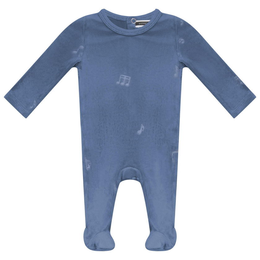 Music Notes Embossed Rib Velour Footie
